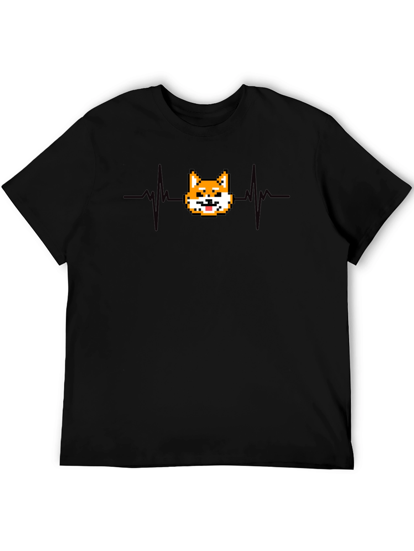 Pixel Doge Heartbeat T-Shirt - Black Cotton Graphic Tee