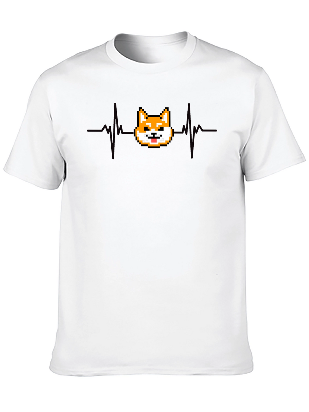 Pixel Doge Heartbeat T-Shirt - Black Cotton Graphic Tee