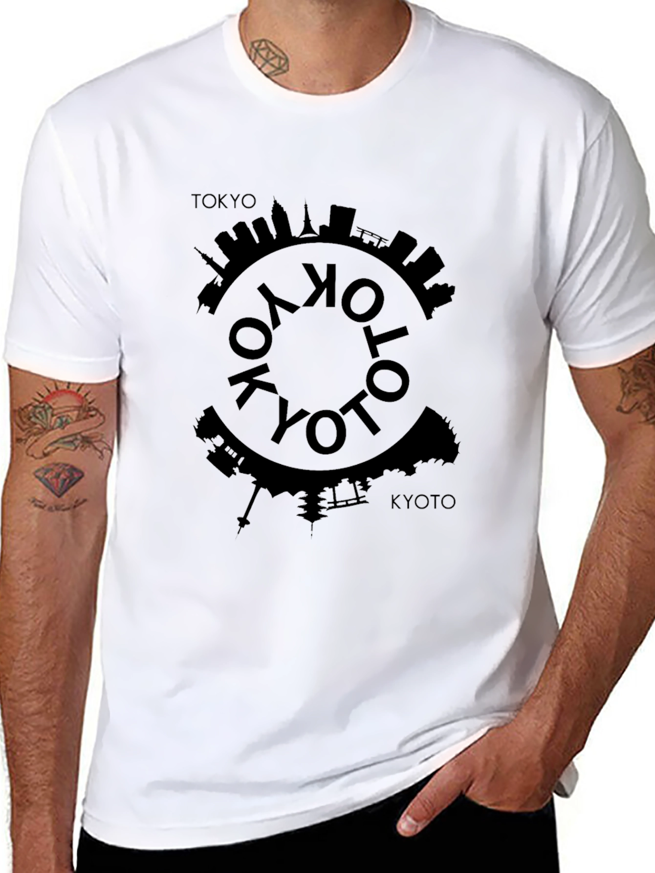 Tokyo Kyoto Skyline Black Graphic Tee