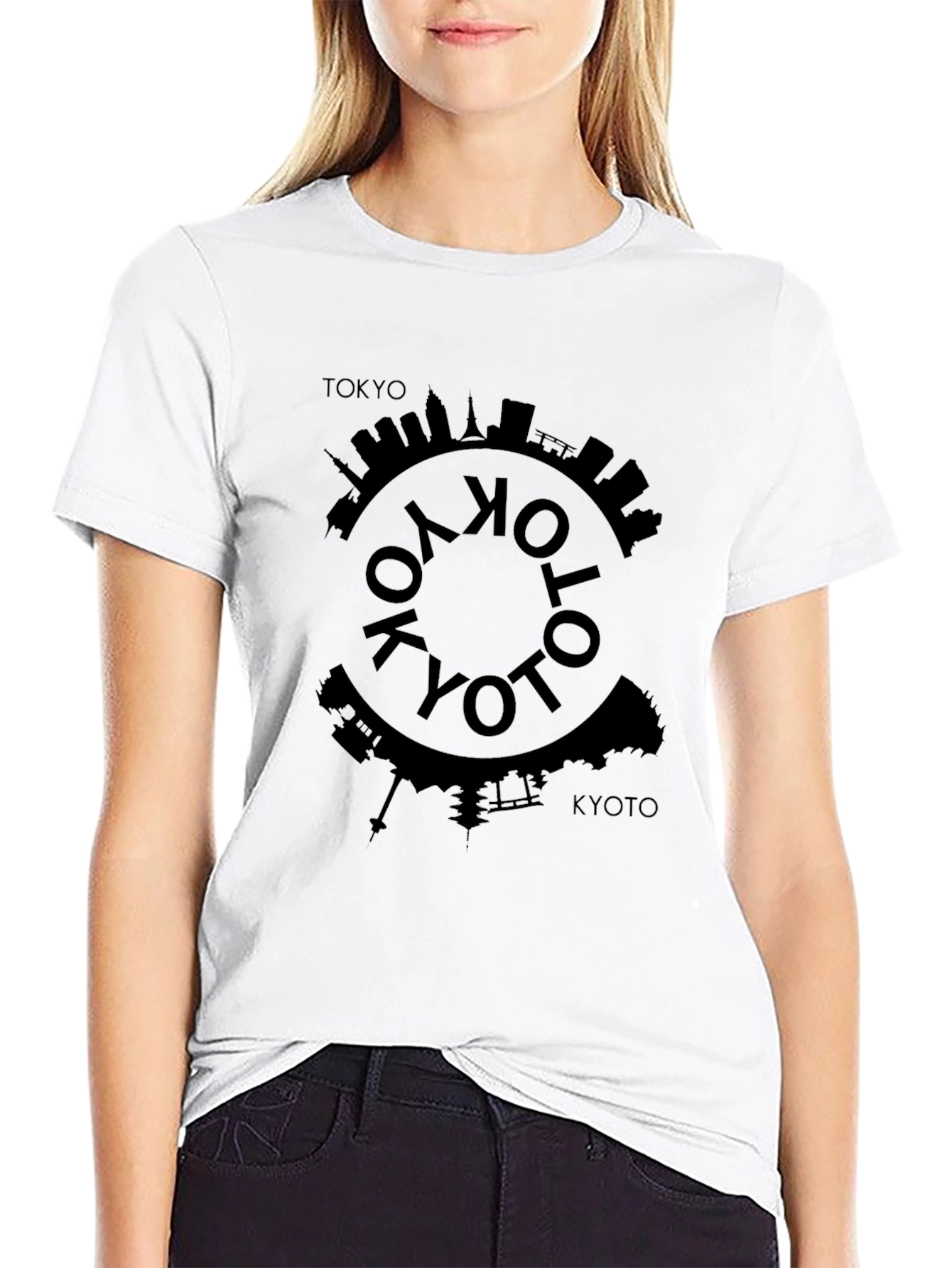 Tokyo Kyoto Skyline Black Graphic Tee