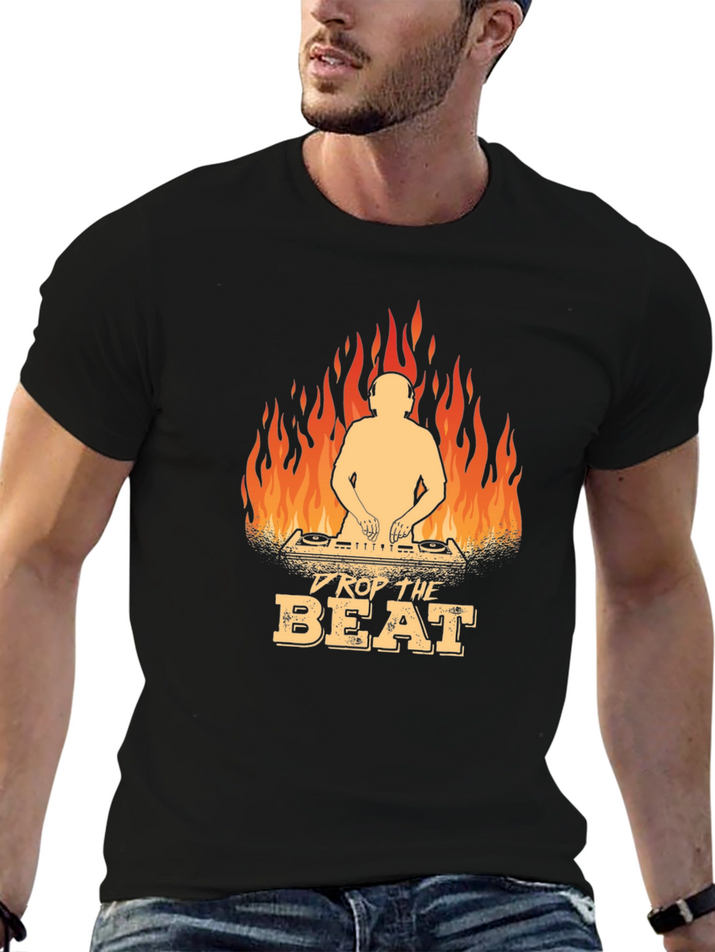 DJ Drop The Beat Graphic Black T-Shirt
