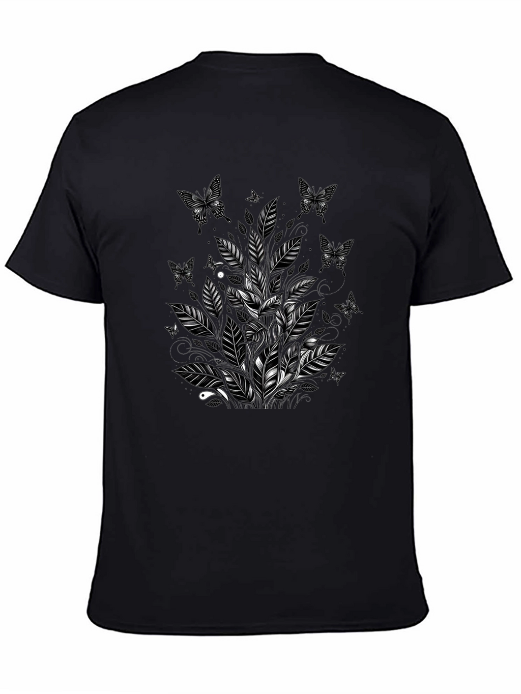 Butterfly Botanical Graphic Tee - Black Cotton Blend