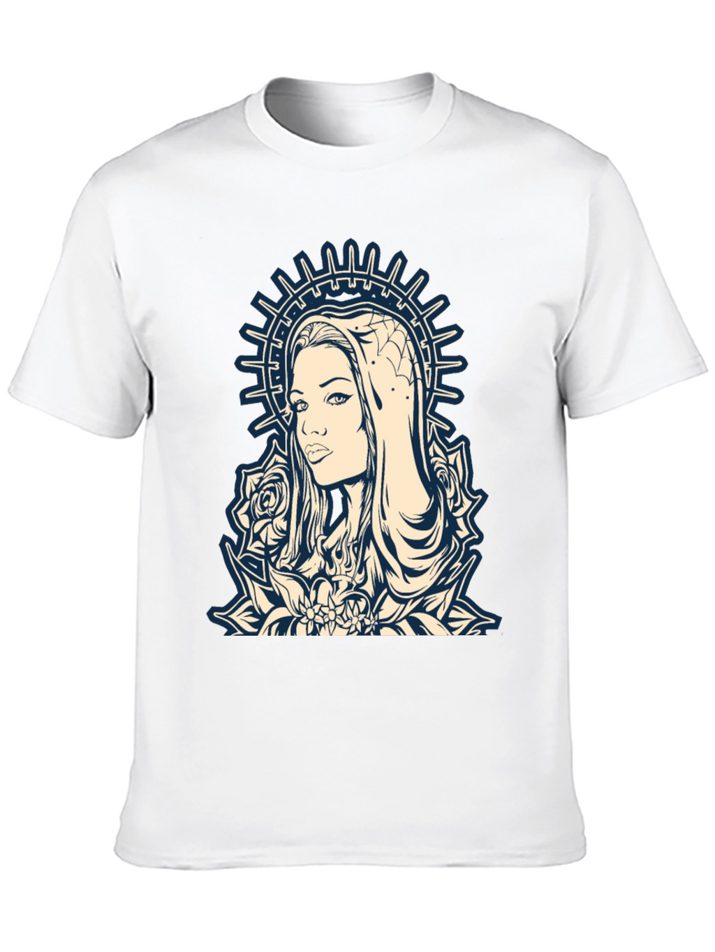 Graphic Tee - Madonna and Roses Black Cotton T-Shirt