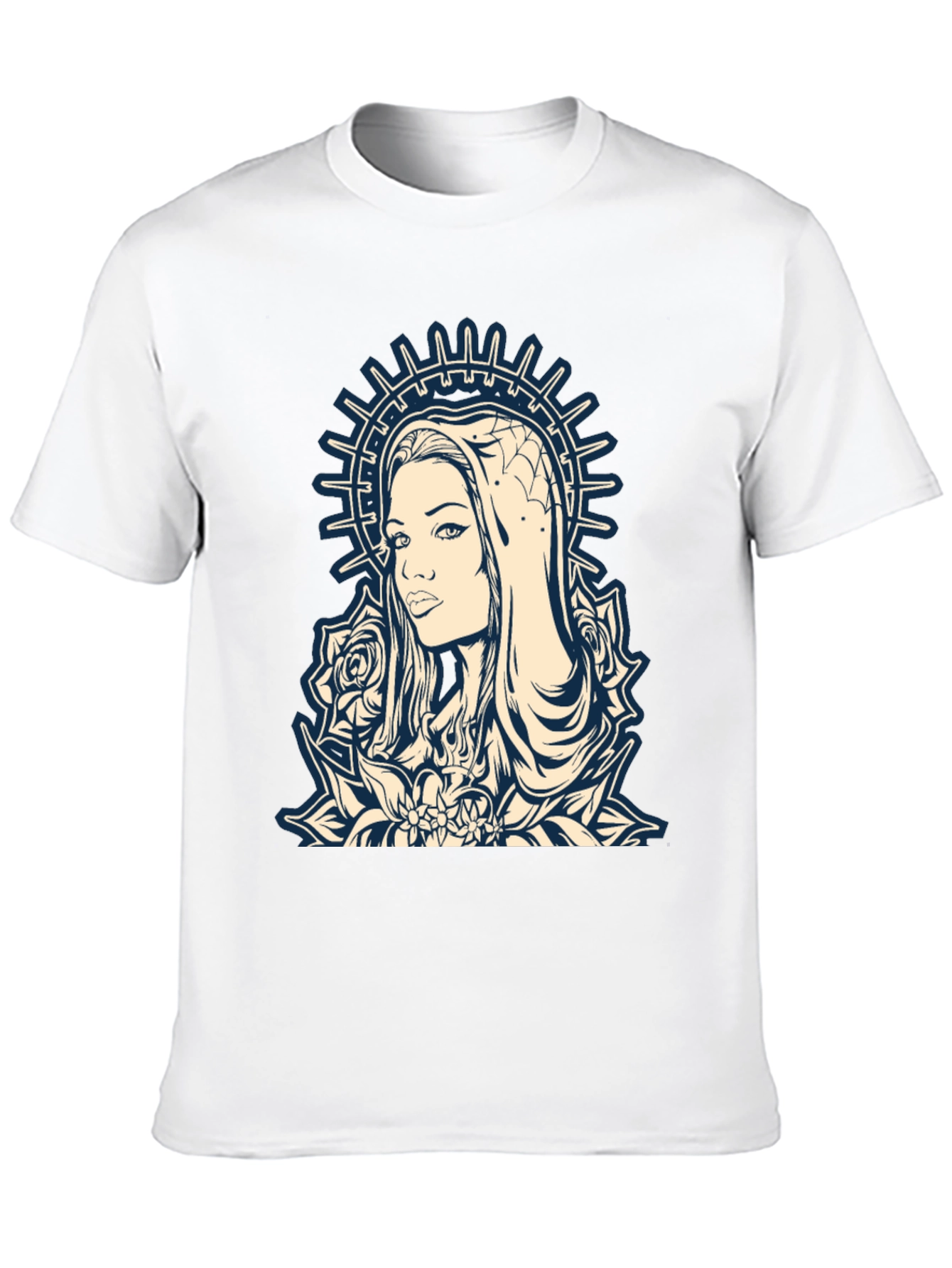 Graphic Tee - Madonna and Roses Black Cotton T-Shirt