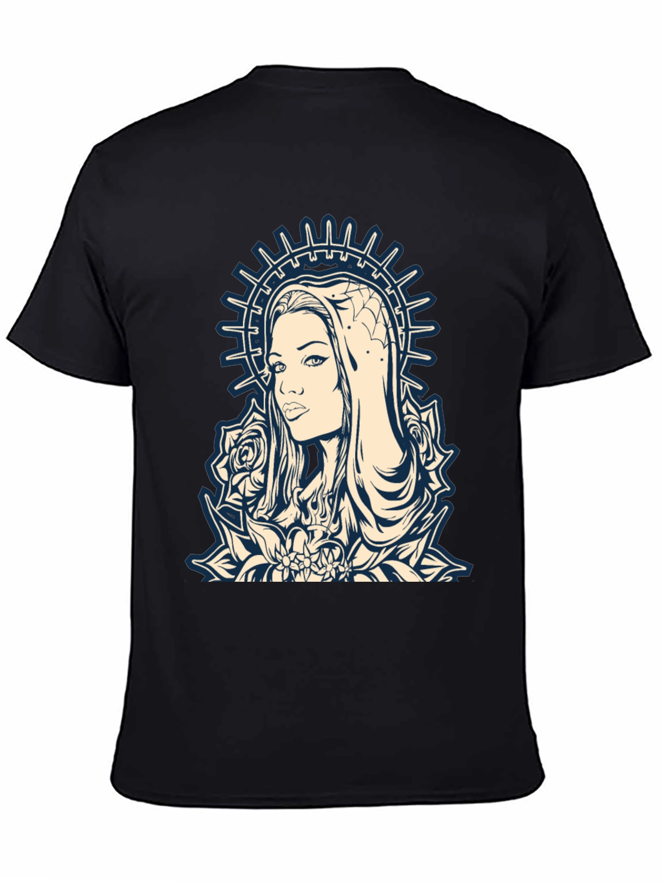 Graphic Tee - Madonna and Roses Black Cotton T-Shirt