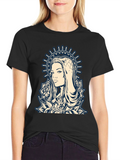 Graphic Tee - Madonna and Roses Black Cotton T-Shirt