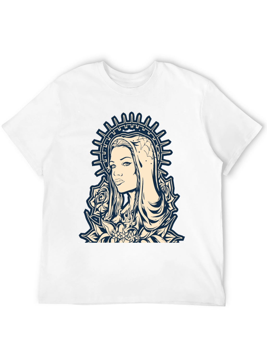Graphic Tee - Madonna and Roses Black Cotton T-Shirt