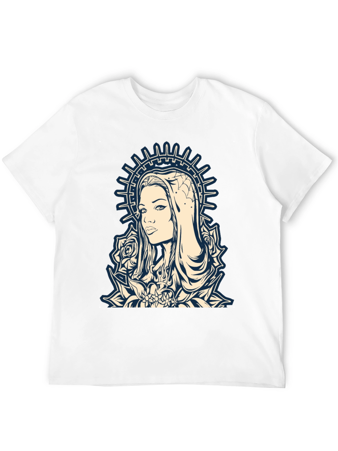 Graphic Tee - Madonna and Roses Black Cotton T-Shirt
