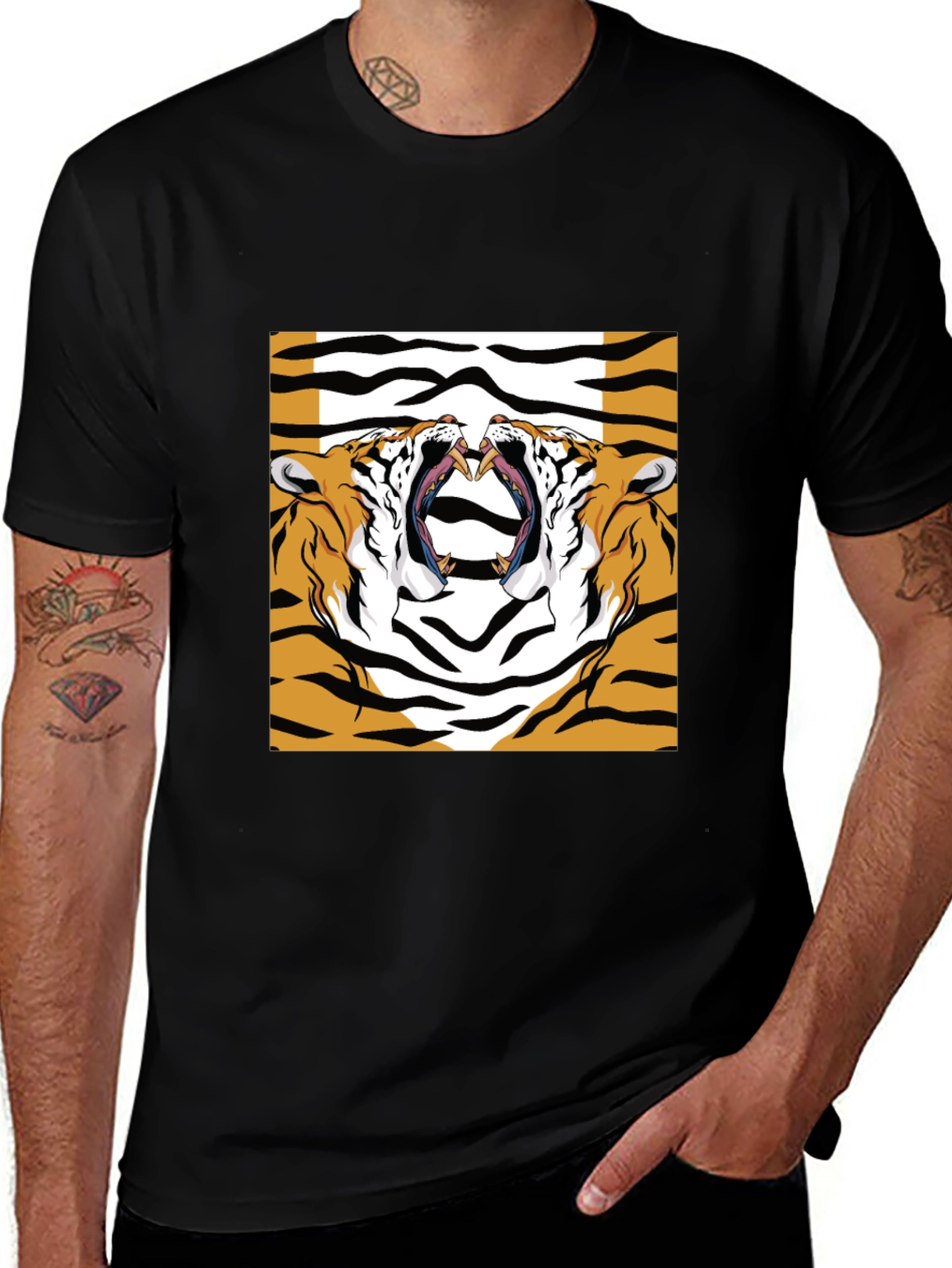 Bold Tiger Graphic Print Black T-Shirt
