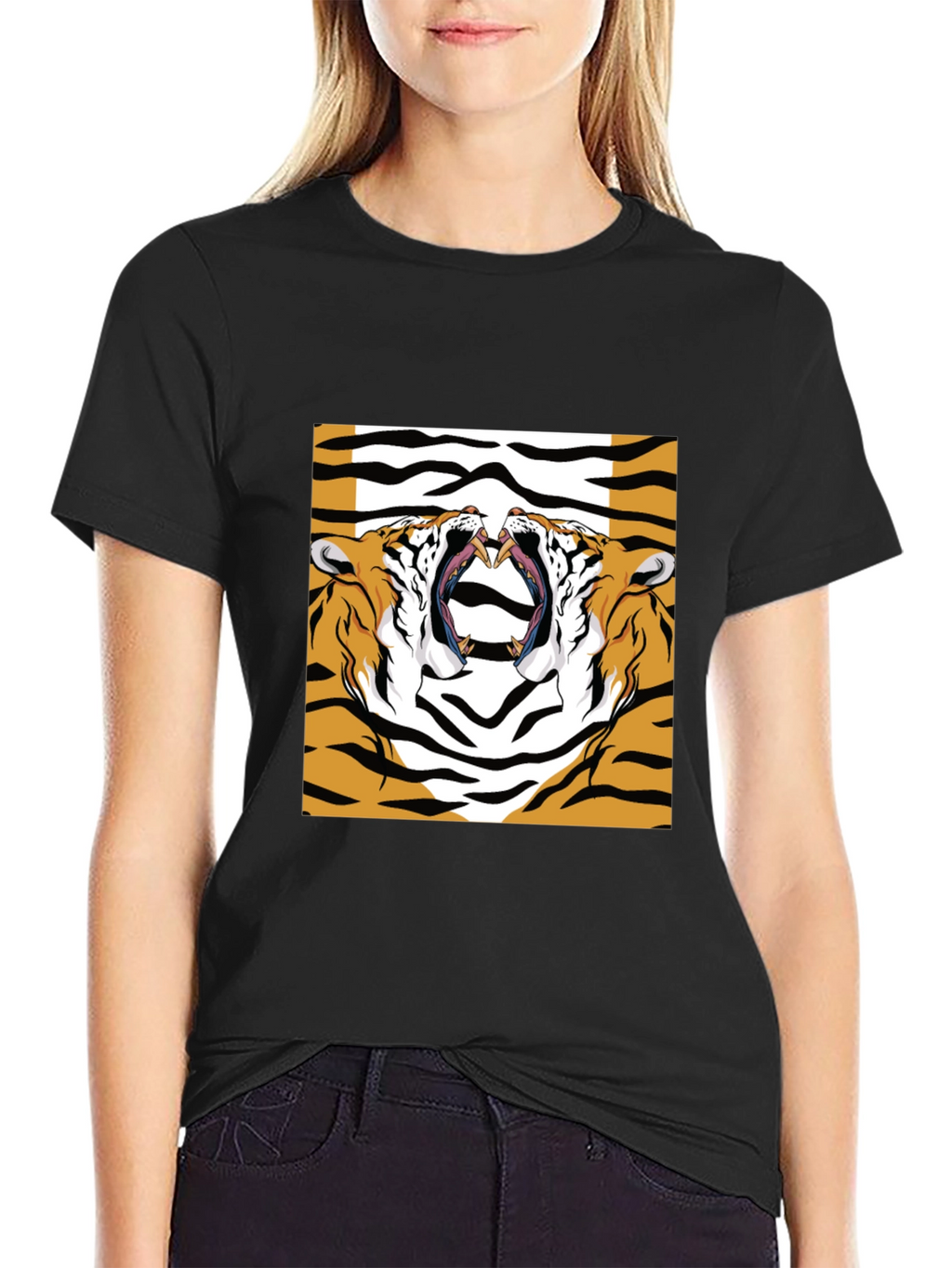 Bold Tiger Graphic Print Black T-Shirt