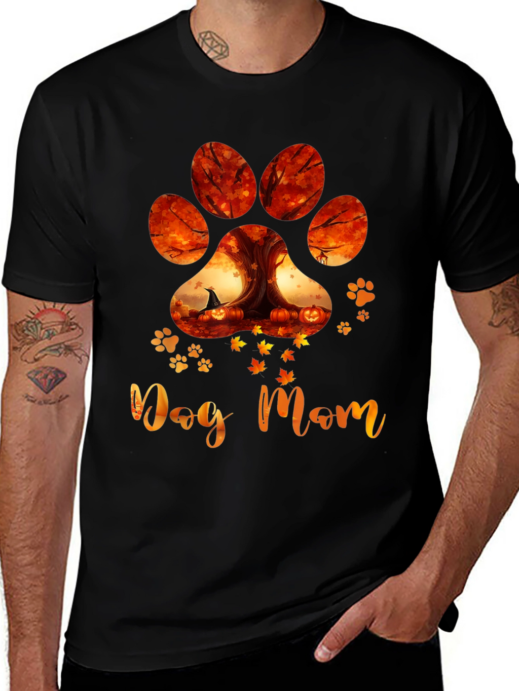 Dog Mom Paw Print Fall T-Shirt