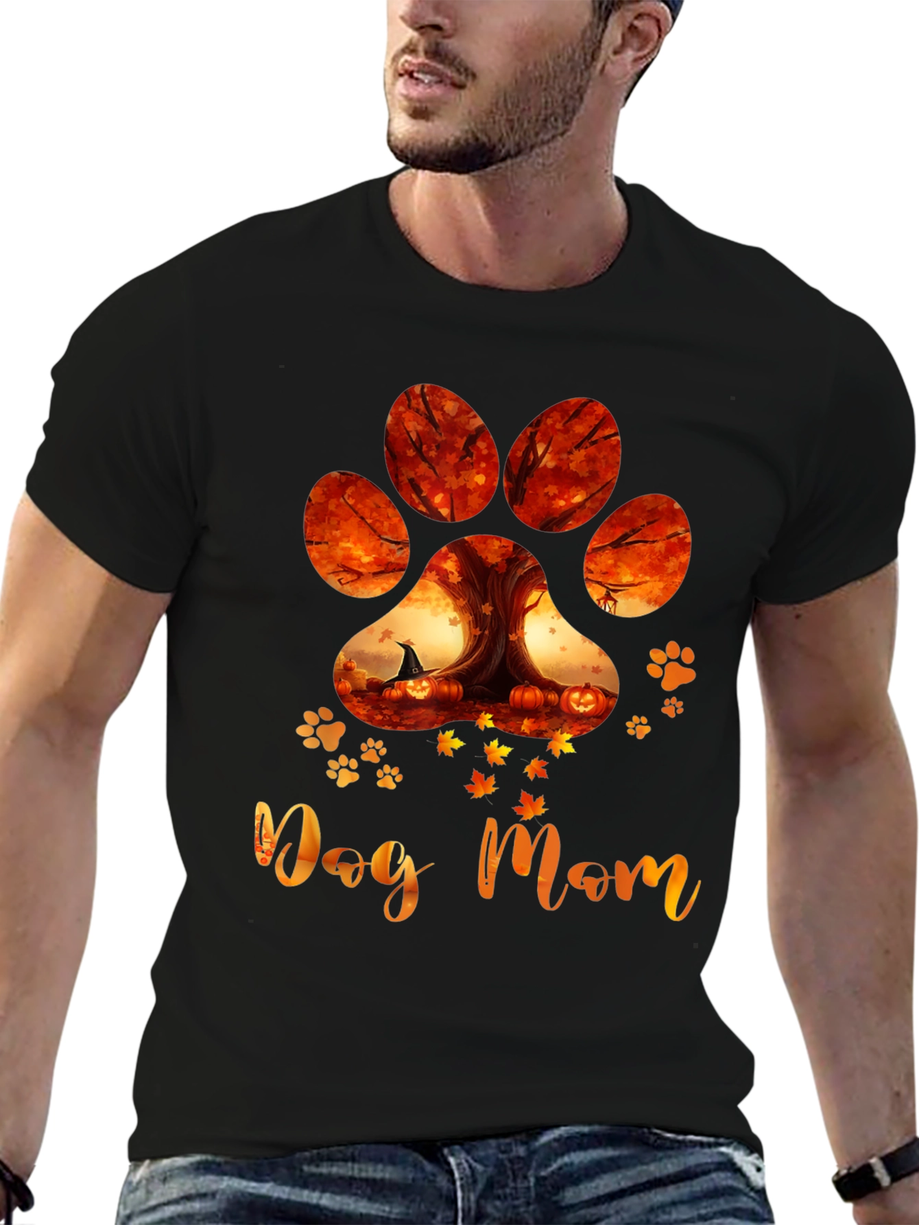 Dog Mom Paw Print Fall T-Shirt