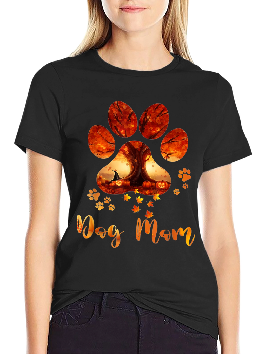 Dog Mom Paw Print Fall T-Shirt