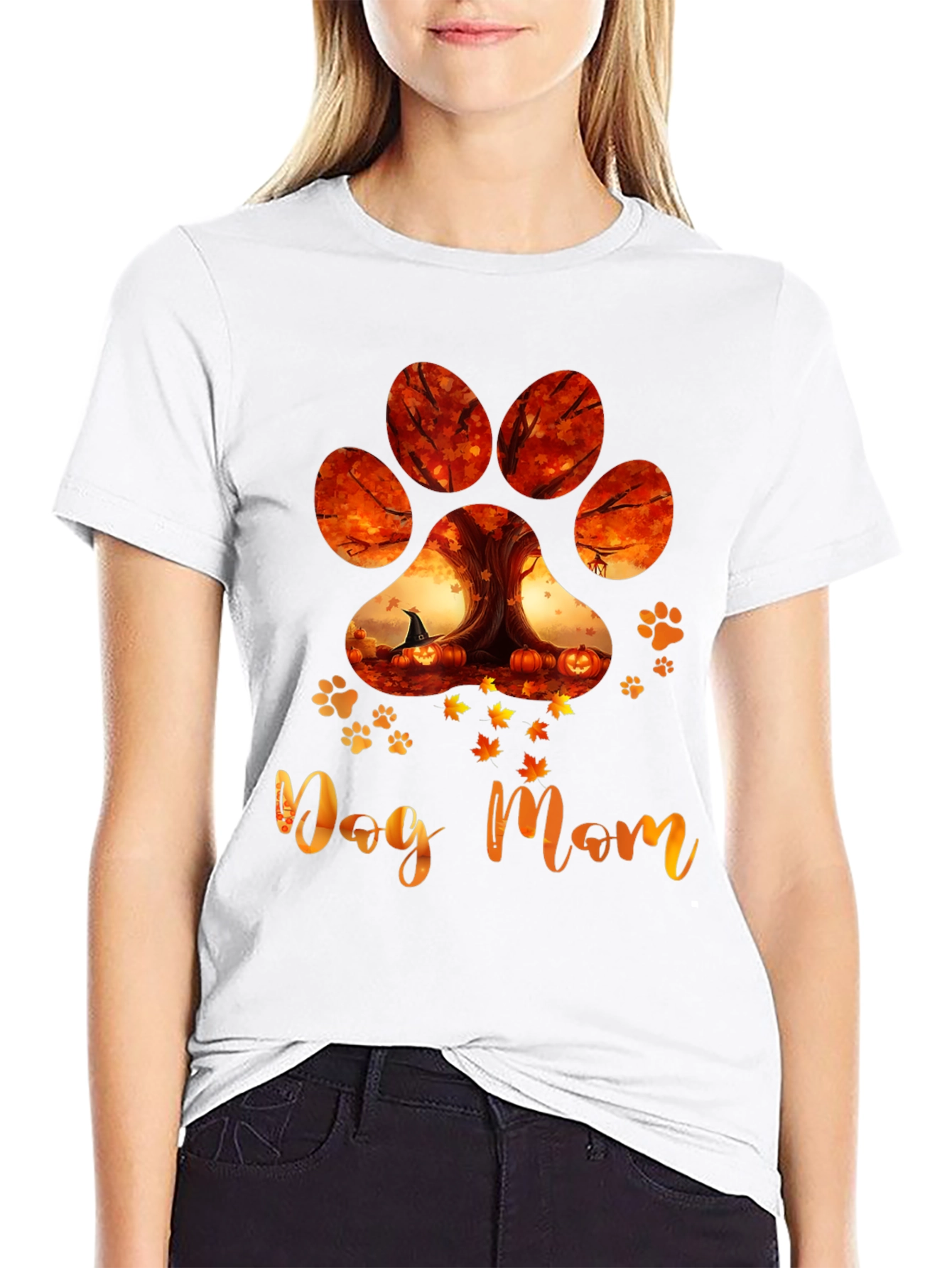 Dog Mom Paw Print Fall T-Shirt