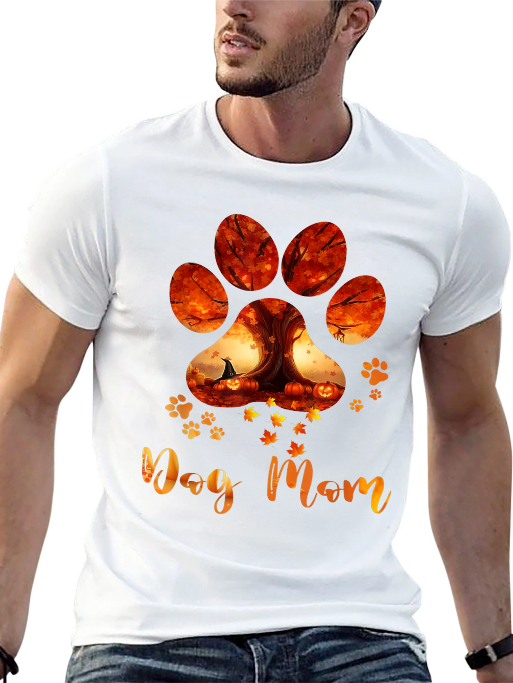 Dog Mom Paw Print Fall T-Shirt