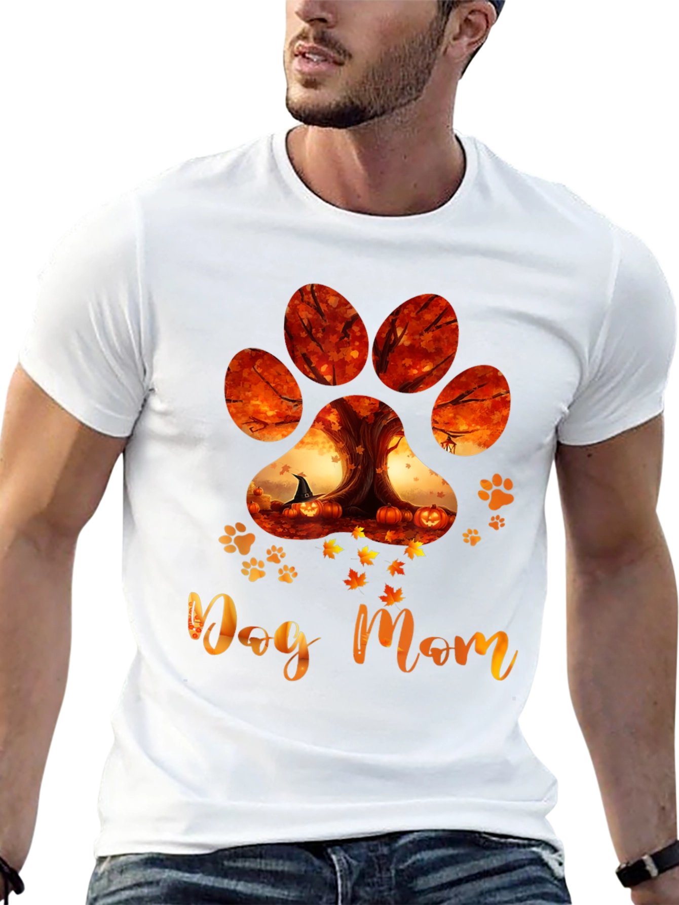 Dog Mom Paw Print Fall T-Shirt