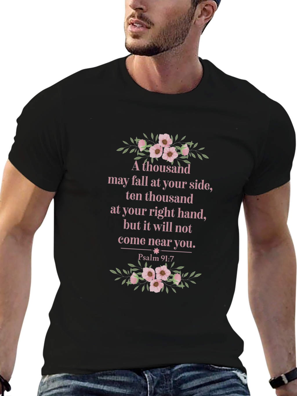 Floral Psalm 91:7 Graphic T-Shirt