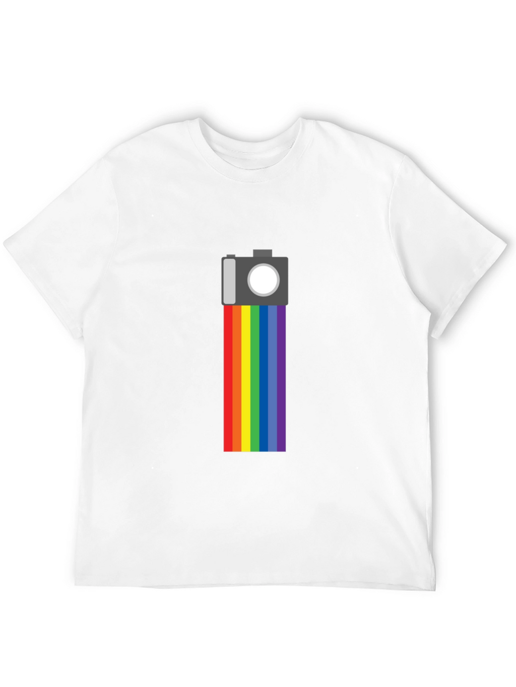 Rainbow Camera Graphic Tee - Black Cotton Shirt
