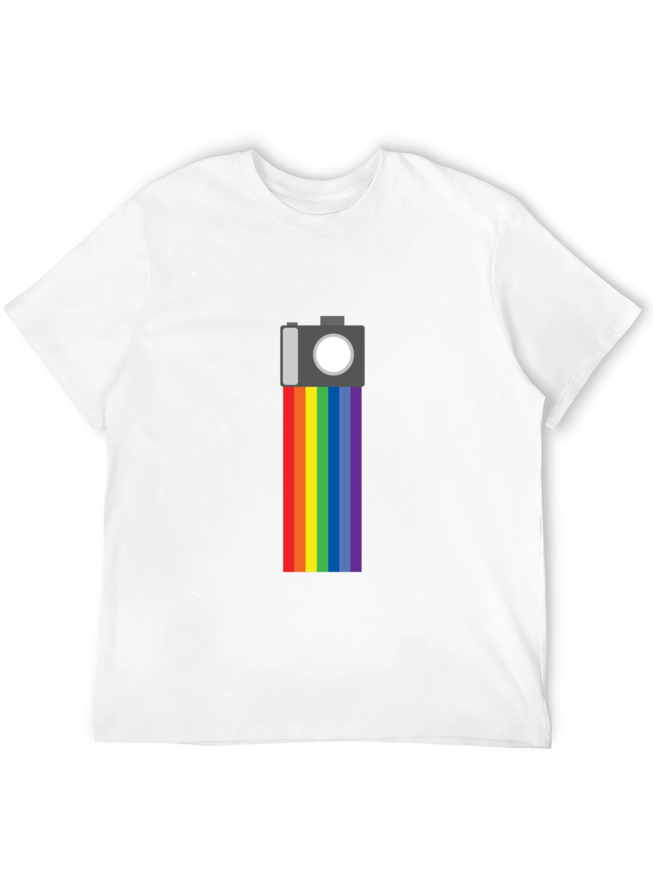 Rainbow Camera Graphic Tee - Black Cotton Shirt