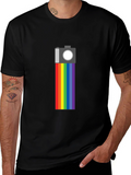 Rainbow Camera Graphic Tee - Black Cotton Shirt