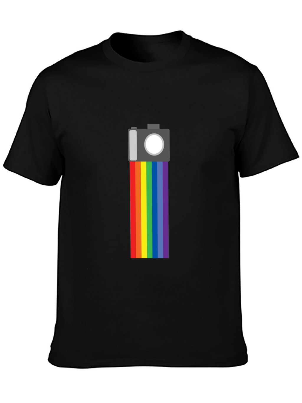 Rainbow Camera Graphic Tee - Black Cotton Shirt