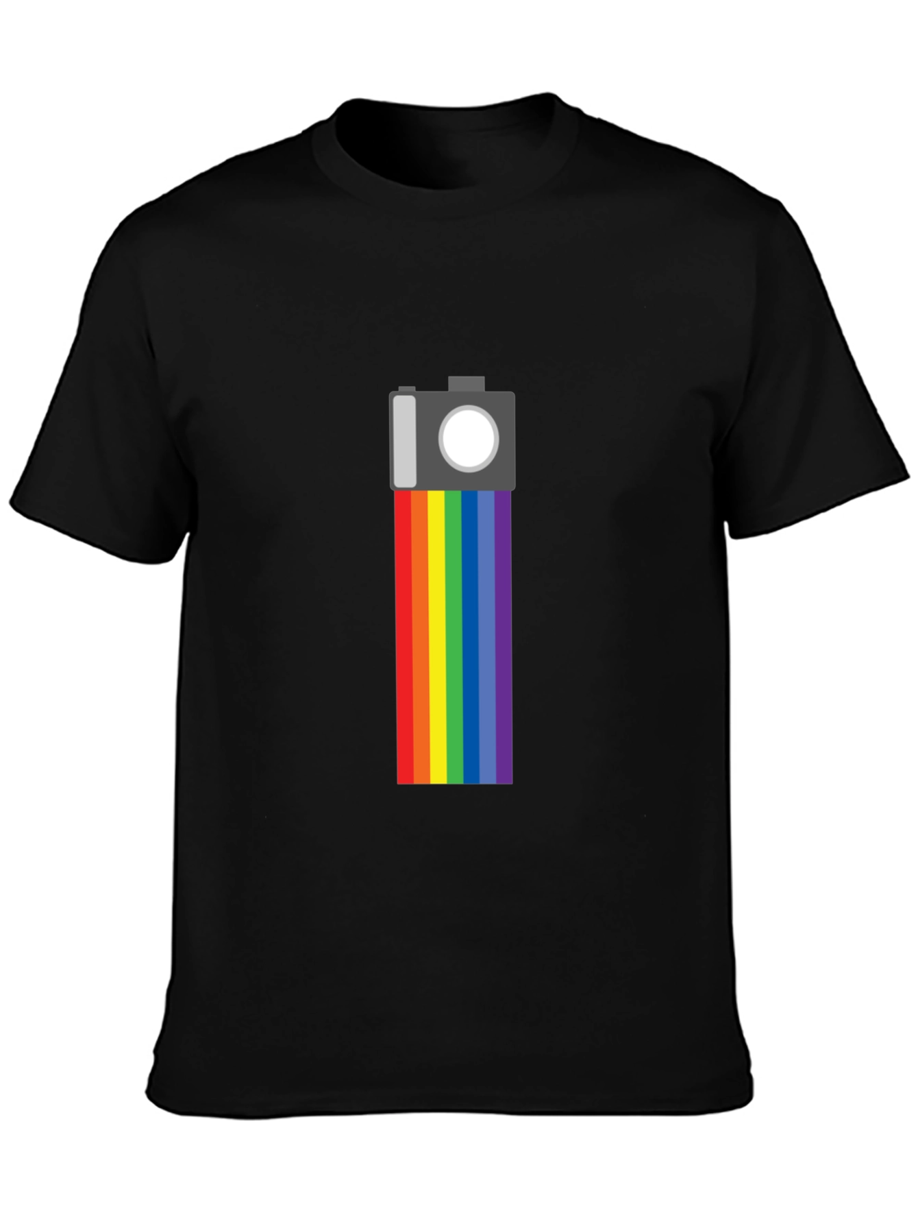 Rainbow Camera Graphic Tee - Black Cotton Shirt