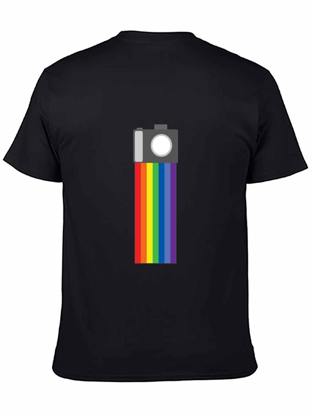 Rainbow Camera Graphic Tee - Black Cotton Shirt