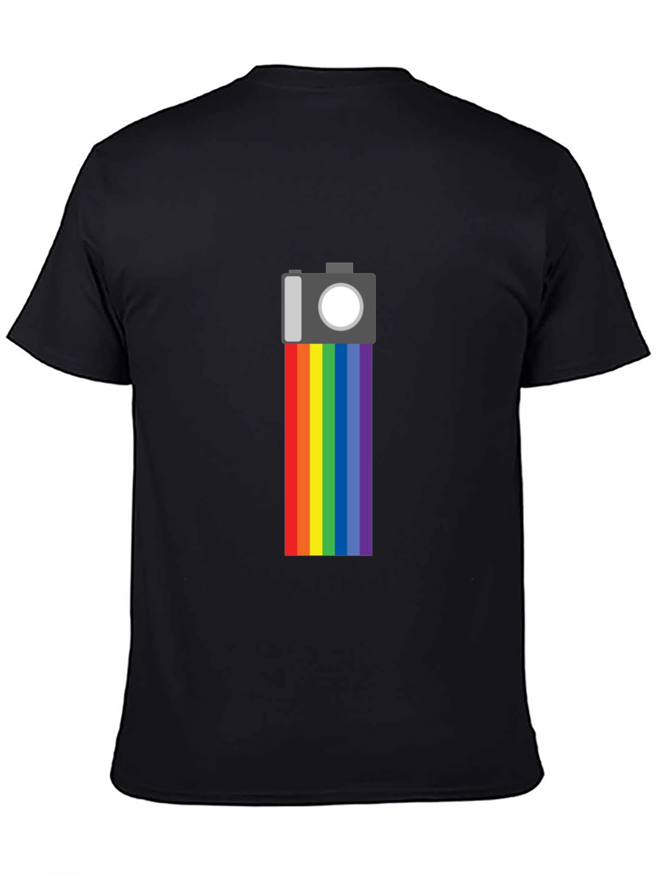 Rainbow Camera Graphic Tee - Black Cotton Shirt
