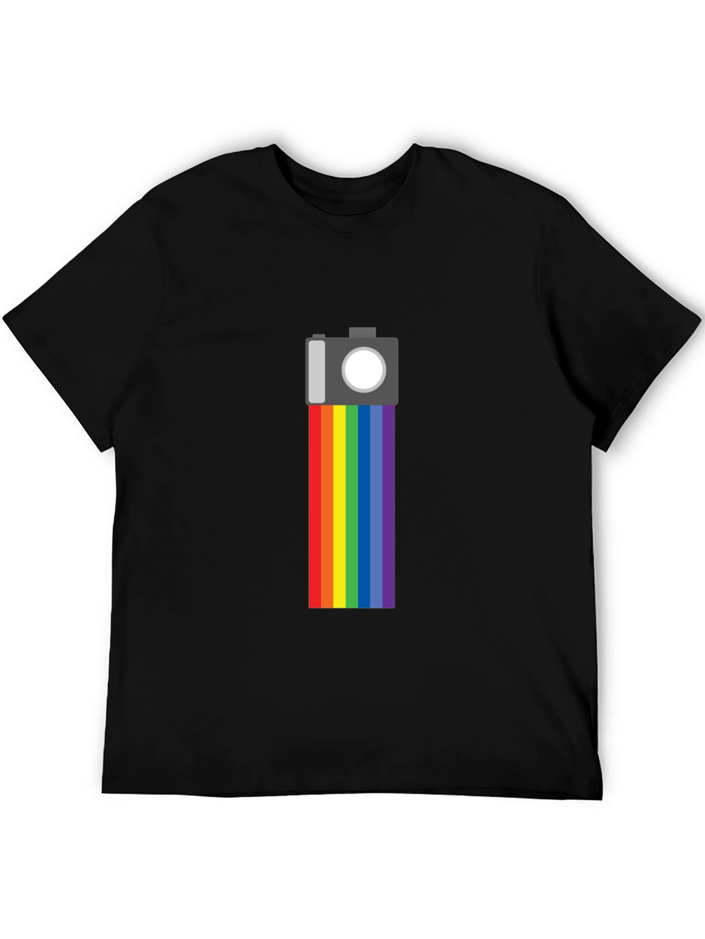 Rainbow Camera Graphic Tee - Black Cotton Shirt