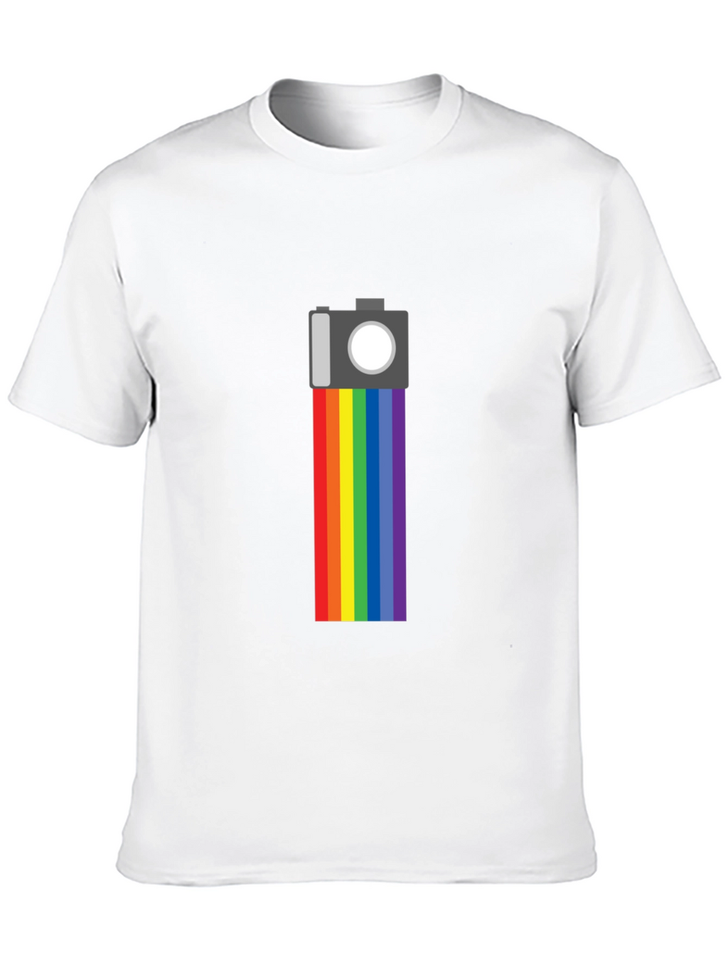 Rainbow Camera Graphic Tee - Black Cotton Shirt