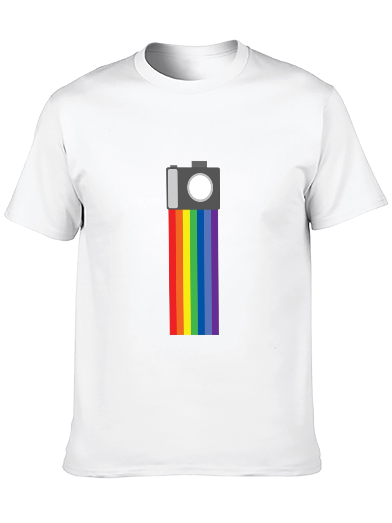 Rainbow Camera Graphic Tee - Black Cotton Shirt