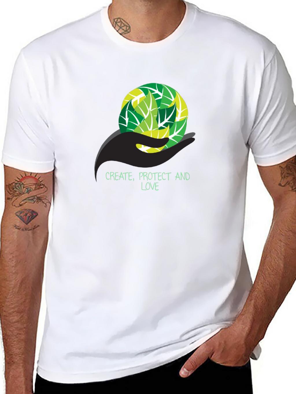 Eco-Friendly T-Shirt - Create Protect Love Design