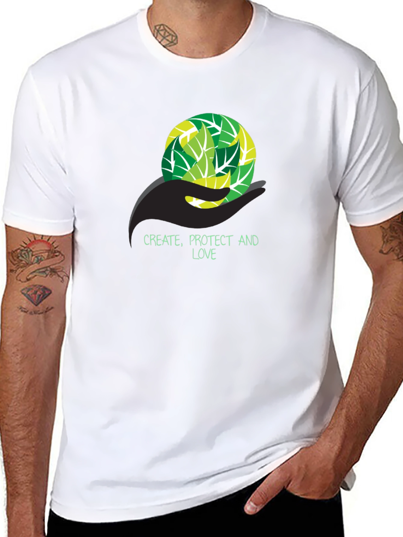 Eco-Friendly T-Shirt - Create Protect Love Design