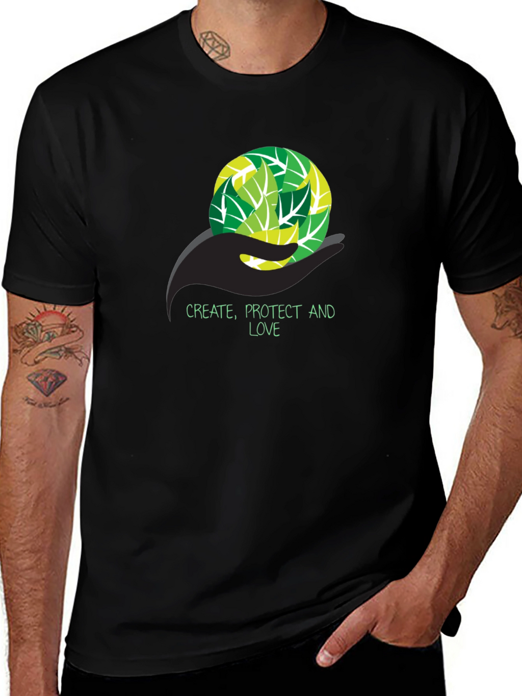 Eco-Friendly T-Shirt - Create Protect Love Design