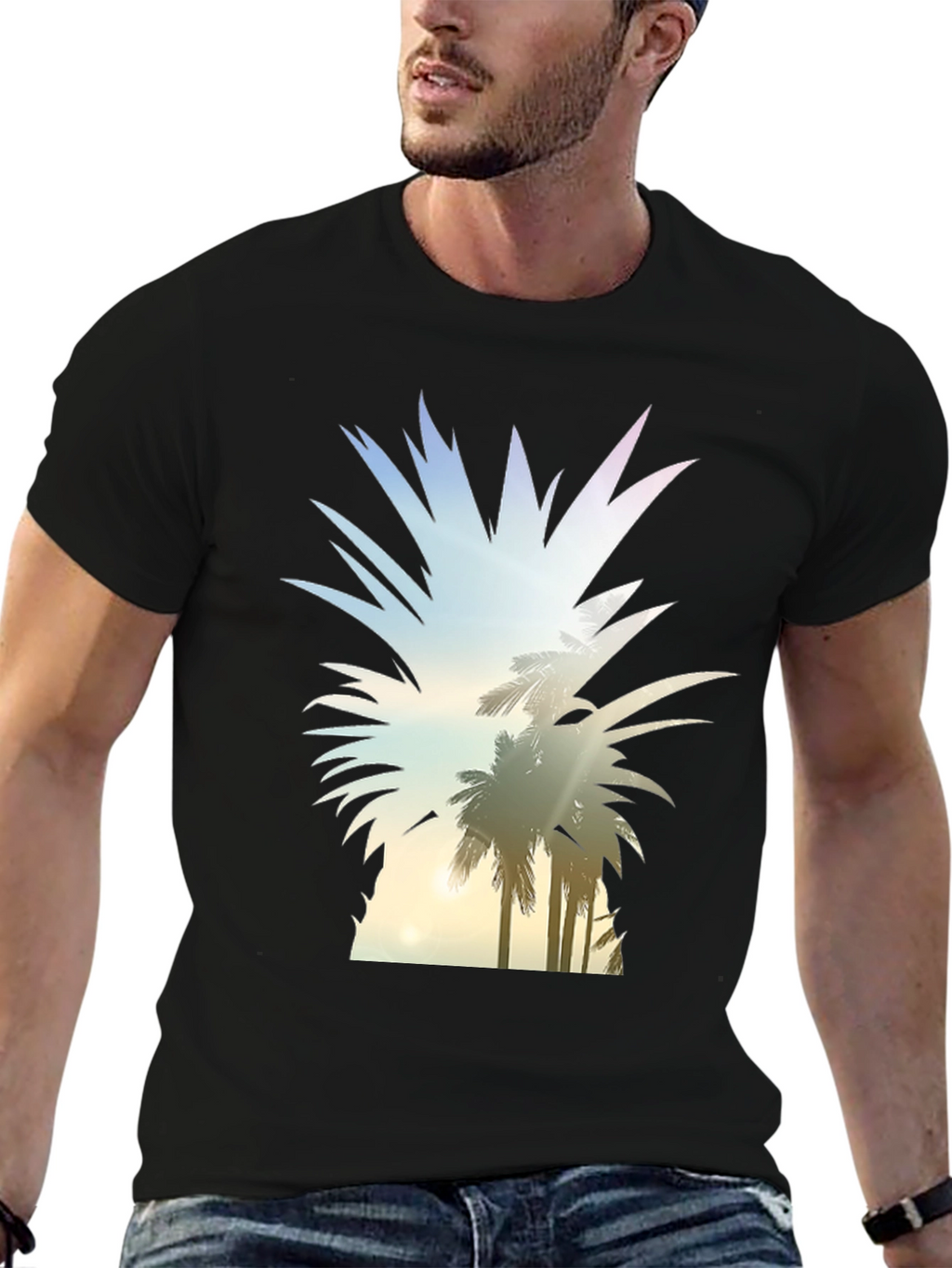 Tropical Pineapple Graphic Tee - Black T-Shirt