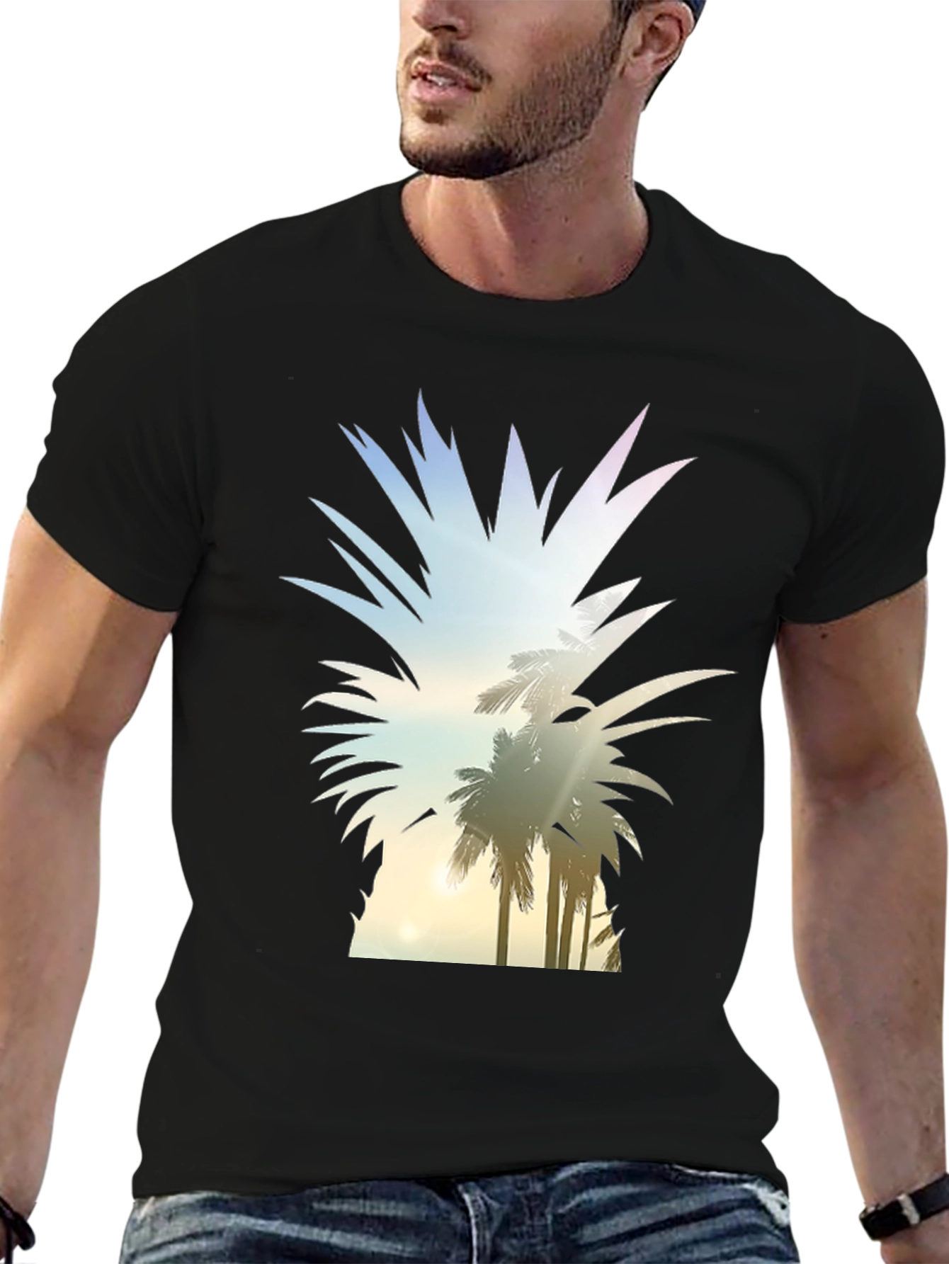 Tropical Pineapple Graphic Tee - Black T-Shirt