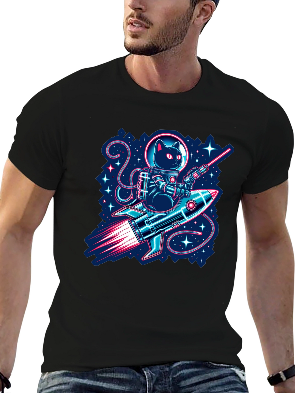 Astronaut Cat Riding Rocket T-Shirt
