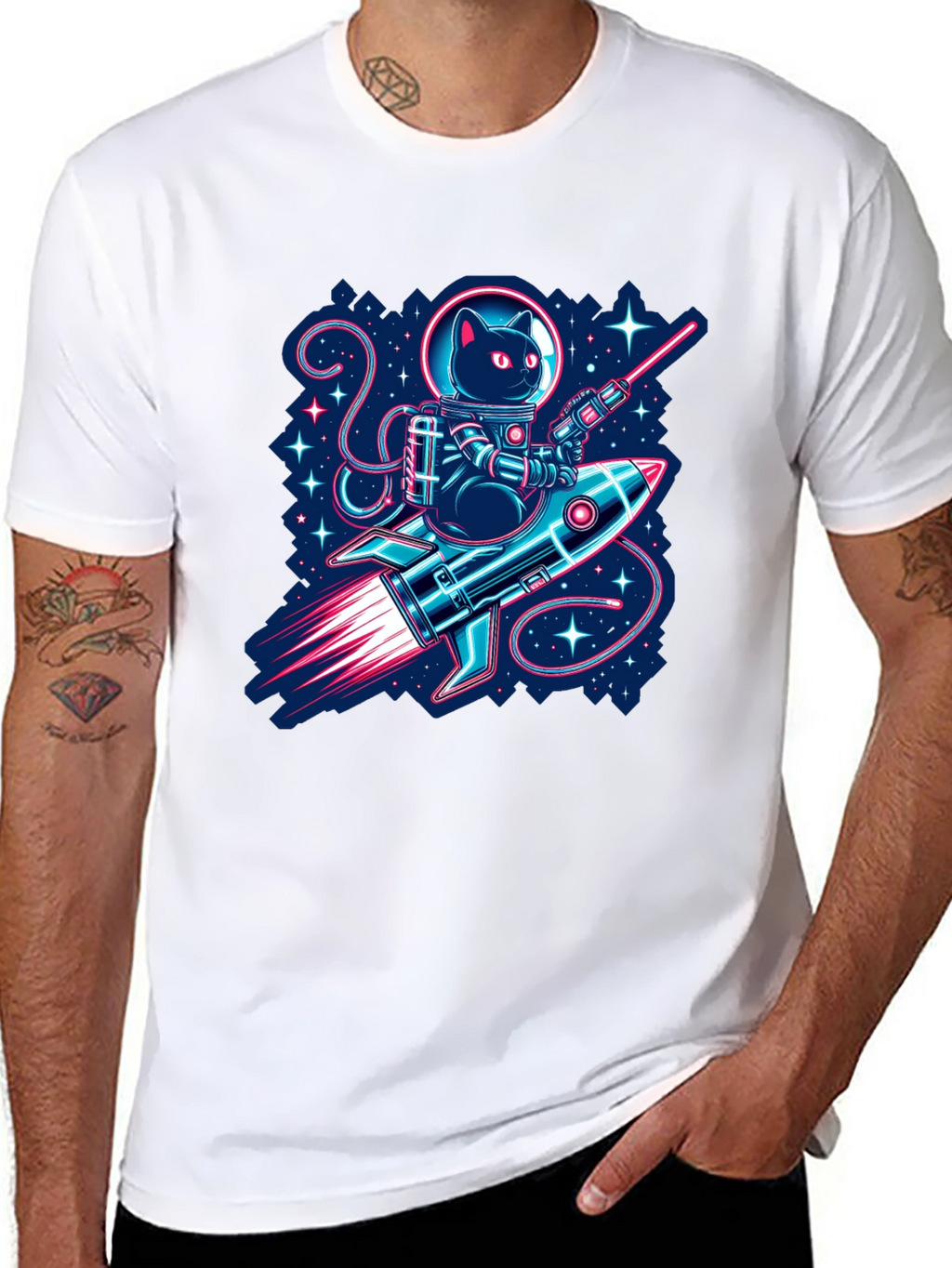 Astronaut Cat Riding Rocket T-Shirt