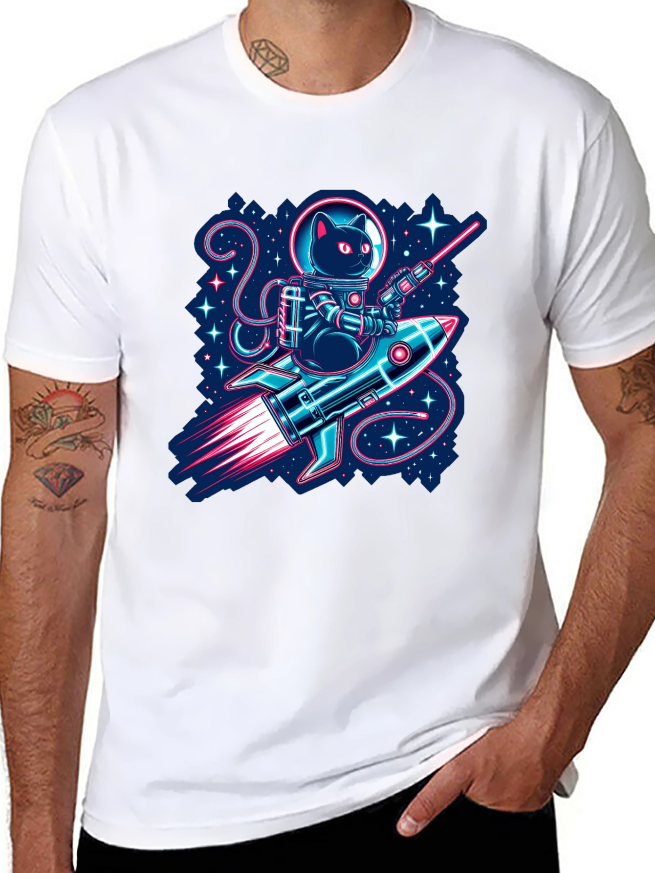 Astronaut Cat Riding Rocket T-Shirt