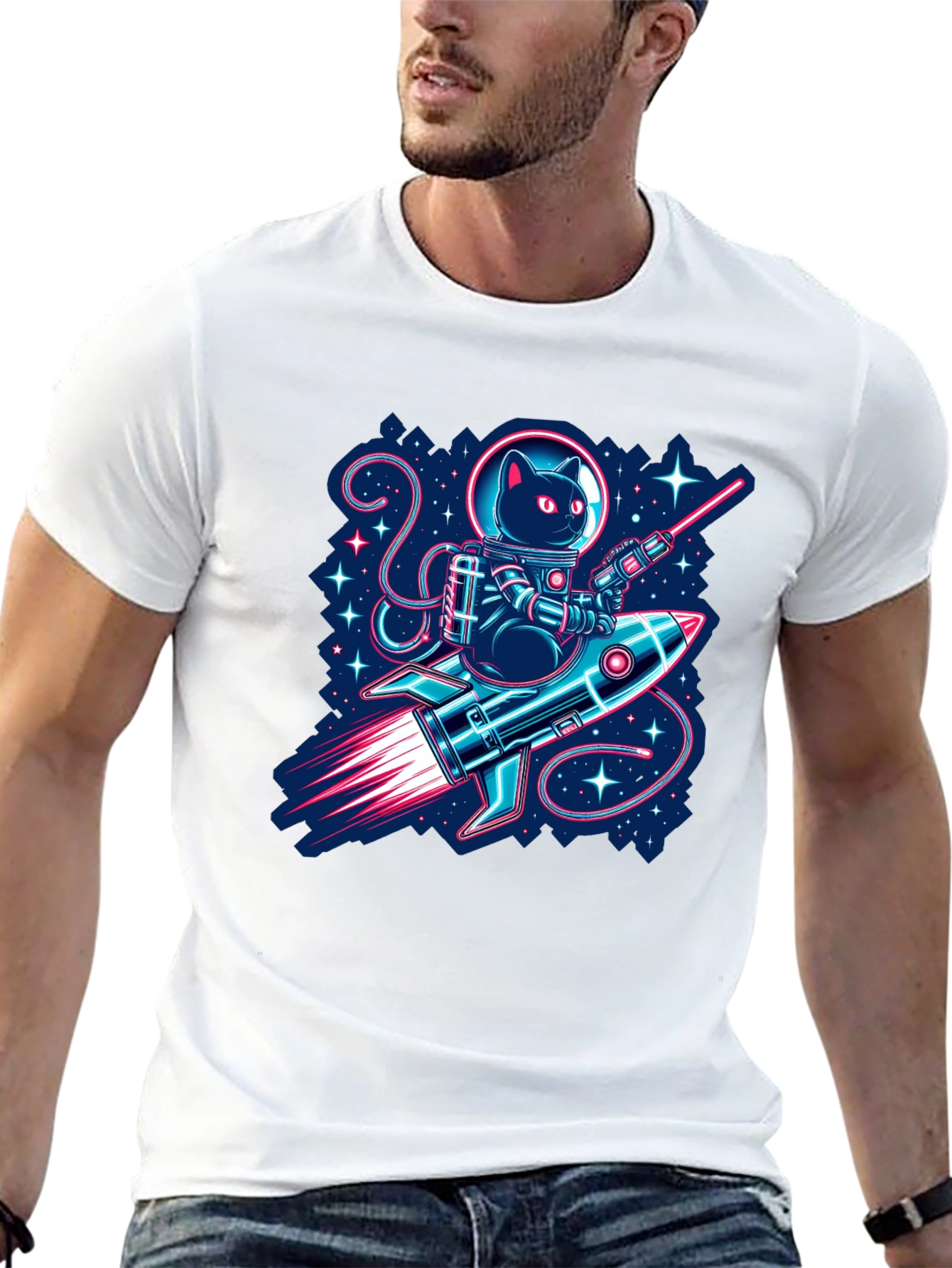 Astronaut Cat Riding Rocket T-Shirt