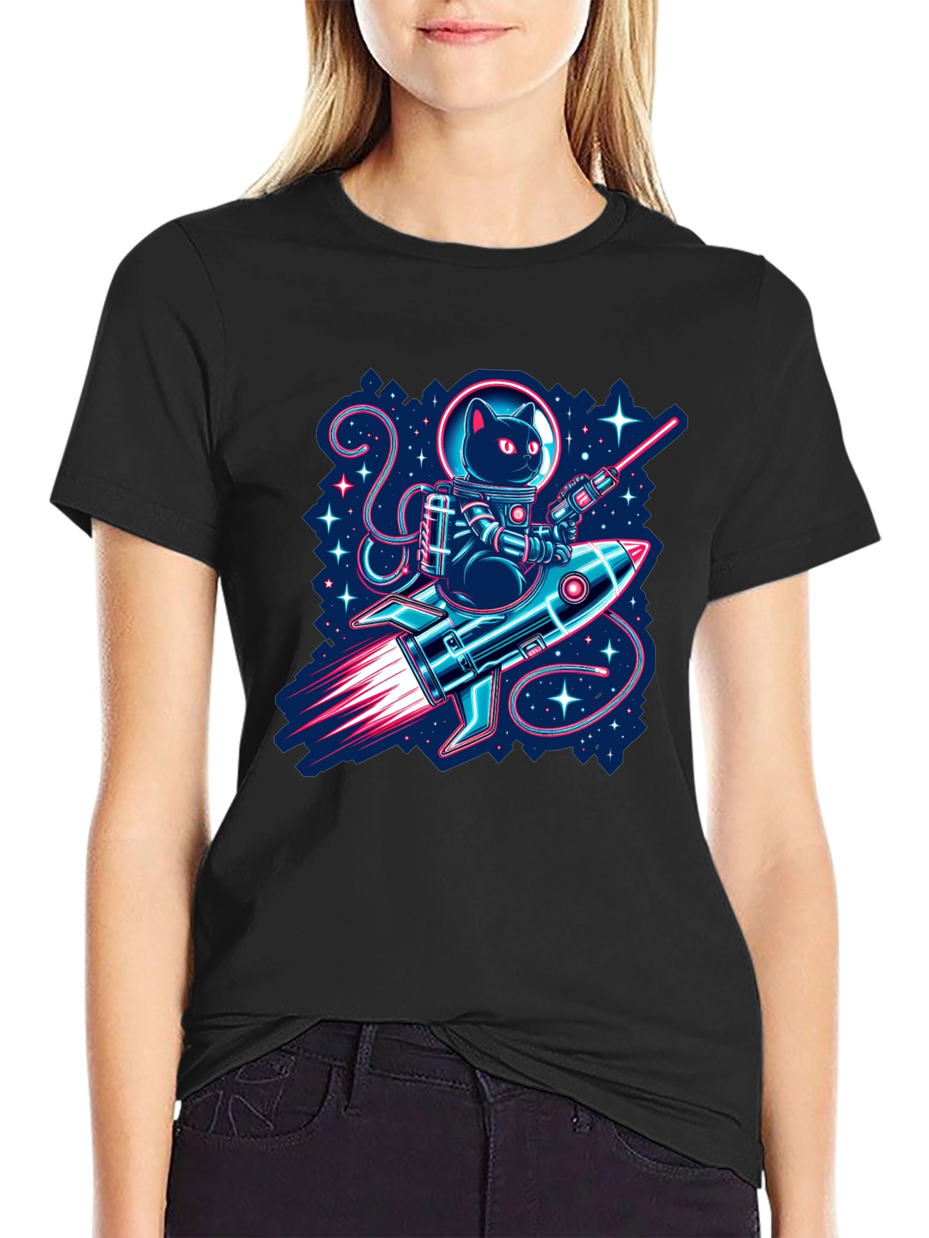 Astronaut Cat Riding Rocket T-Shirt