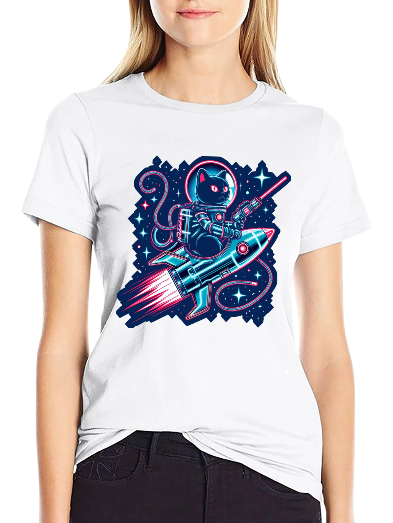 Astronaut Cat Riding Rocket T-Shirt