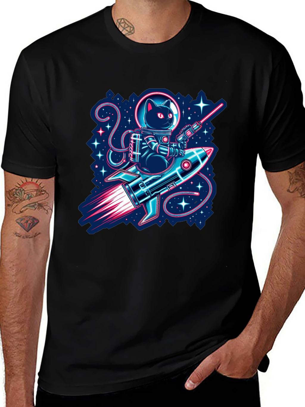 Astronaut Cat Riding Rocket T-Shirt