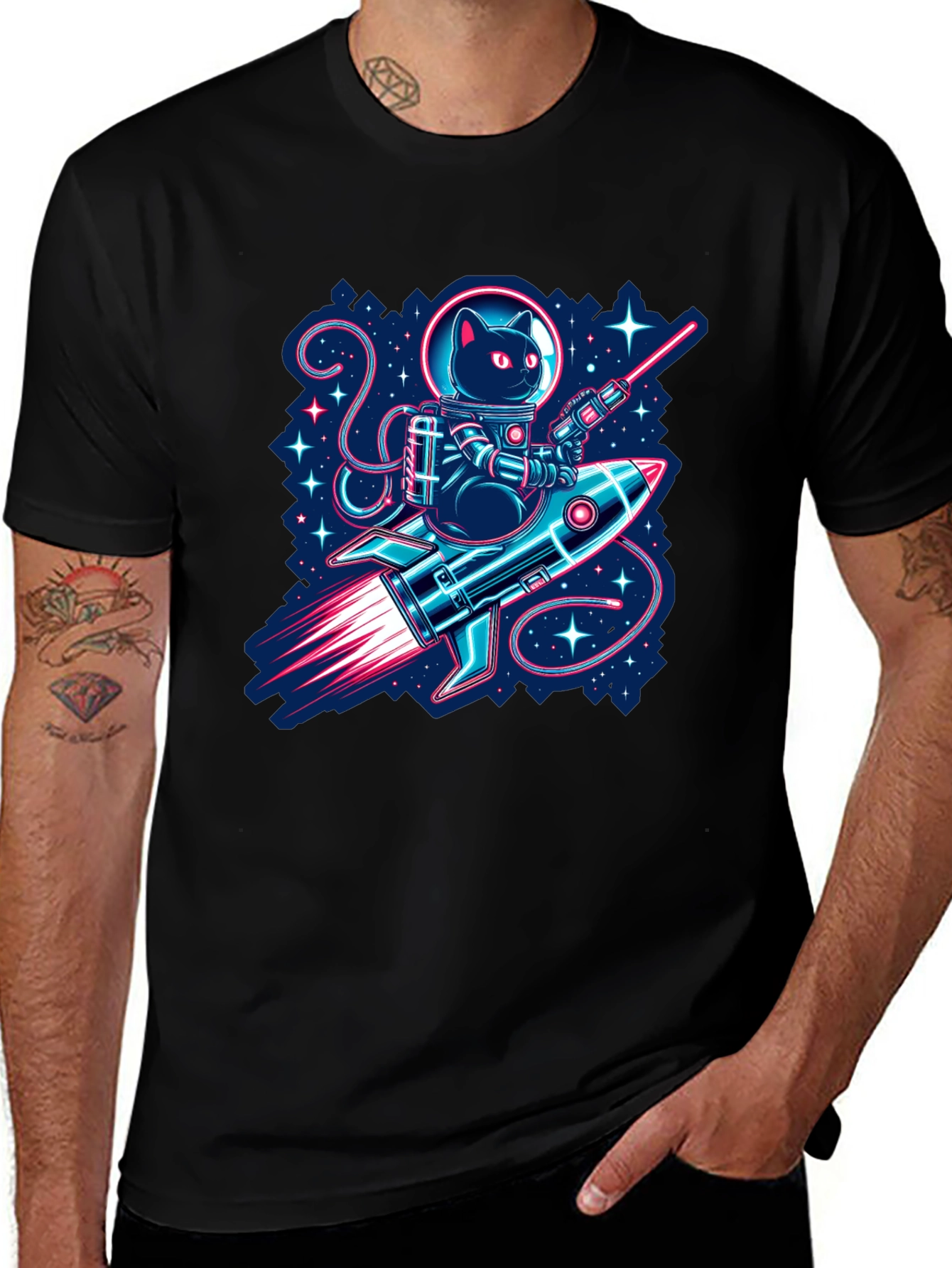Astronaut Cat Riding Rocket T-Shirt