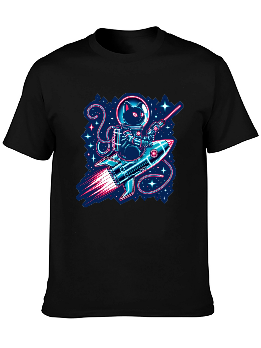 Astronaut Cat Riding Rocket T-Shirt