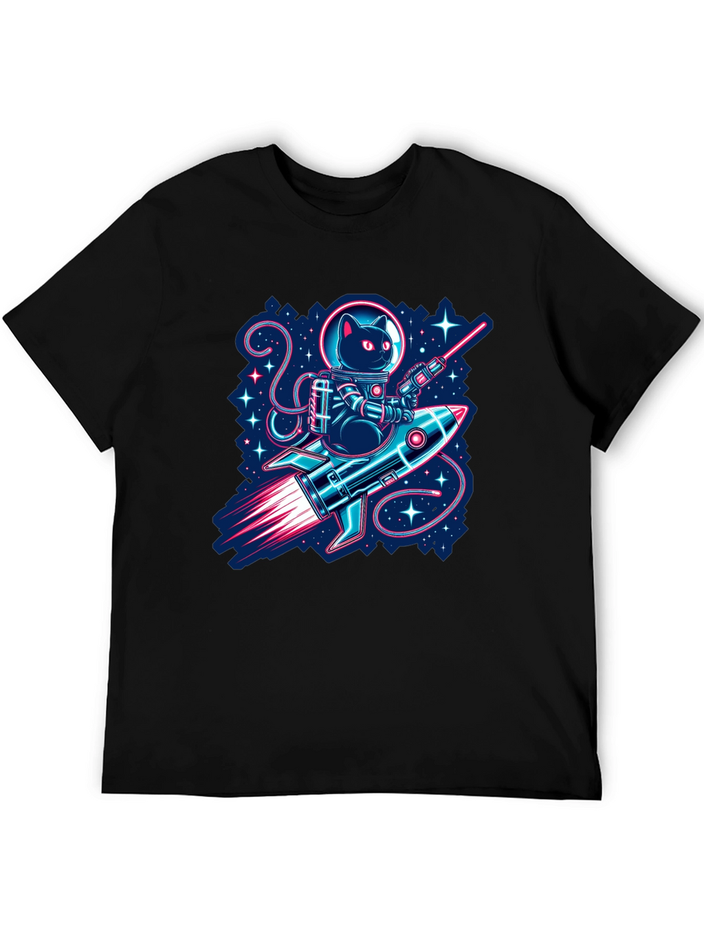 Astronaut Cat Riding Rocket T-Shirt