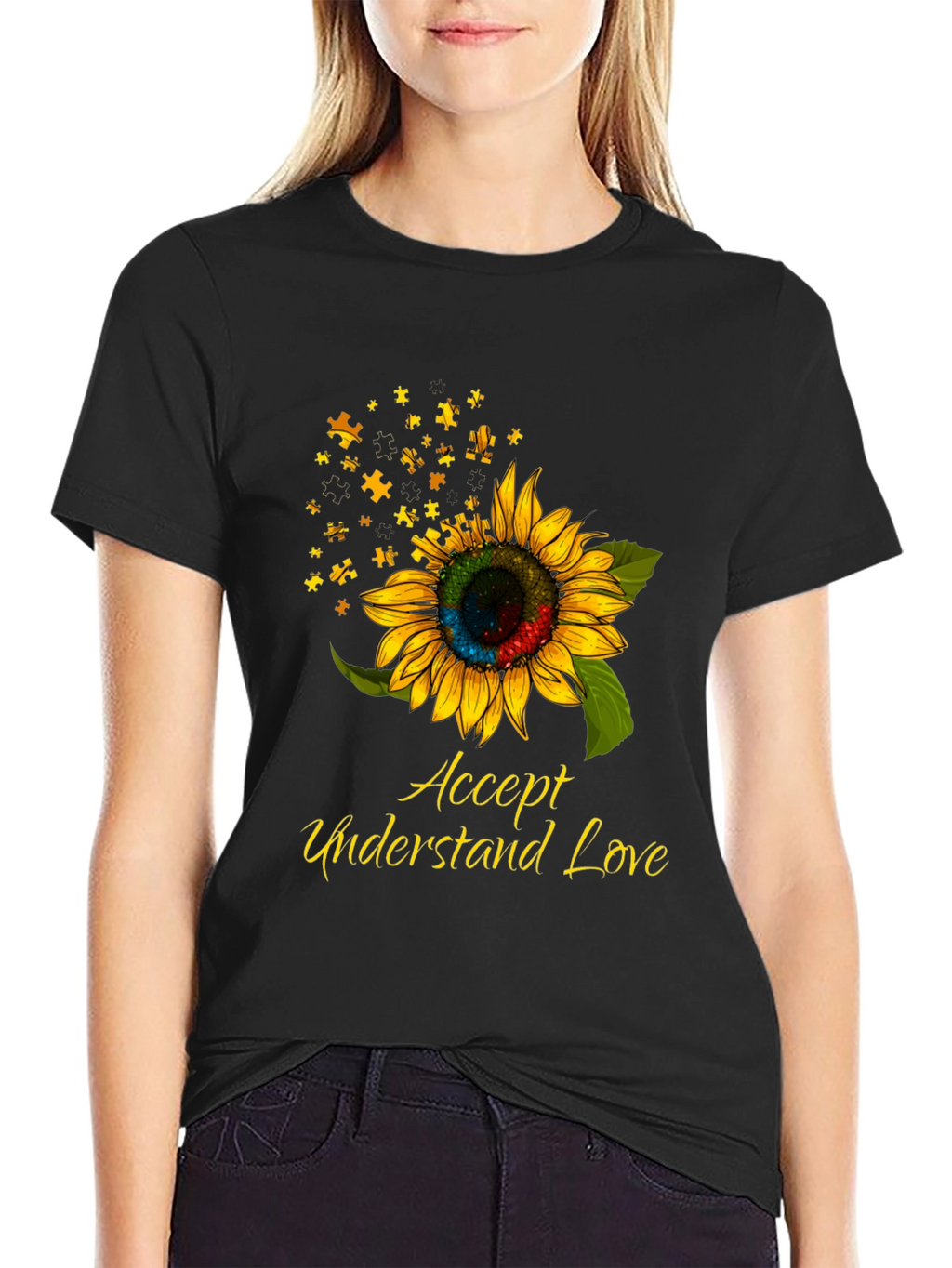 Autism Awareness Sunflower Puzzle Piece T-Shirt
