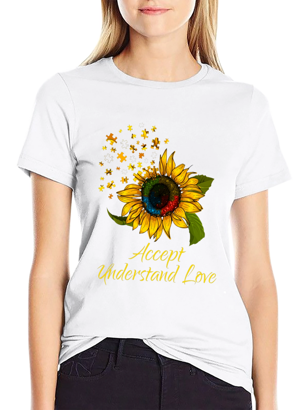 Autism Awareness Sunflower Puzzle Piece T-Shirt