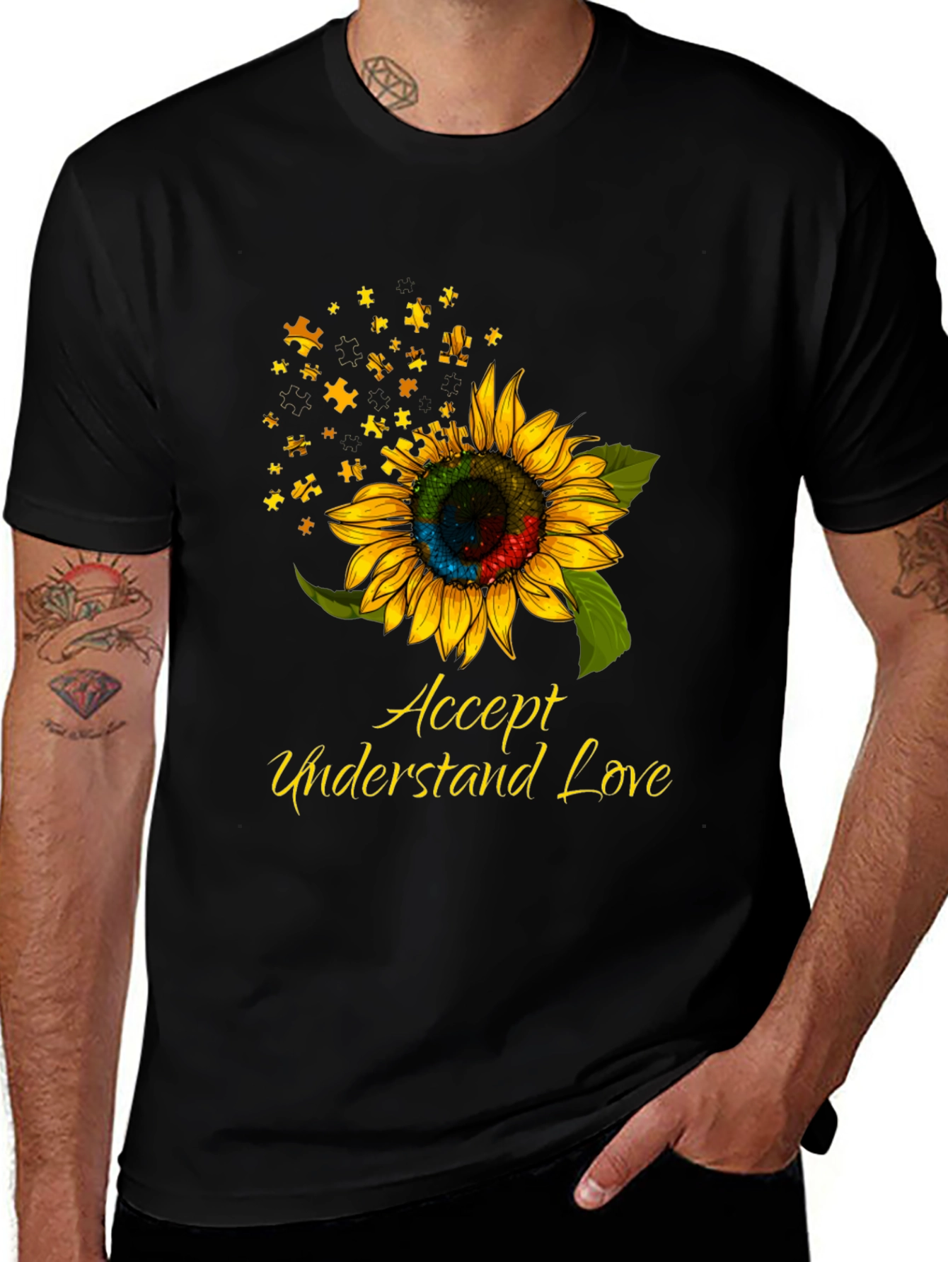 Autism Awareness Sunflower Puzzle Piece T-Shirt