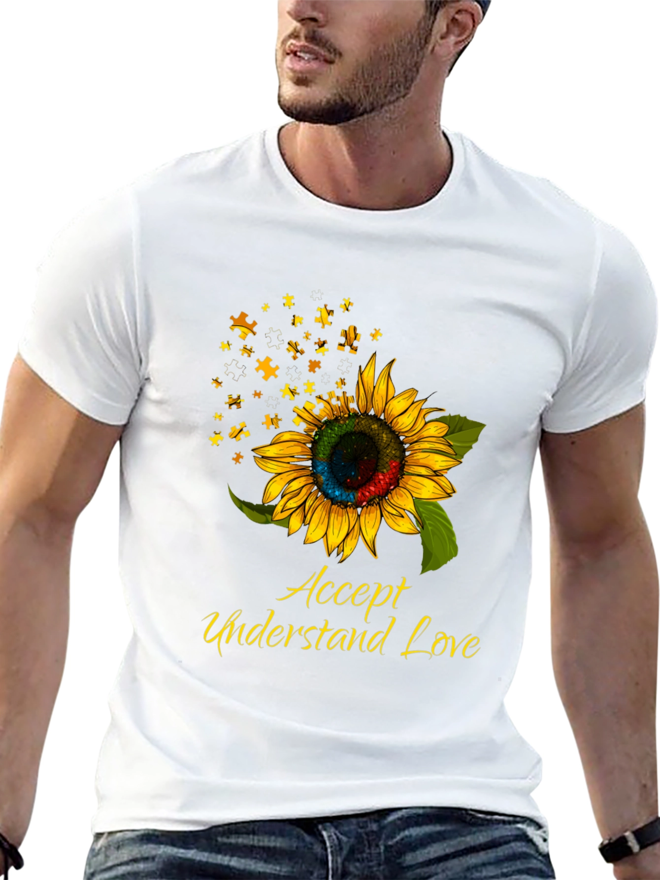 Autism Awareness Sunflower Puzzle Piece T-Shirt